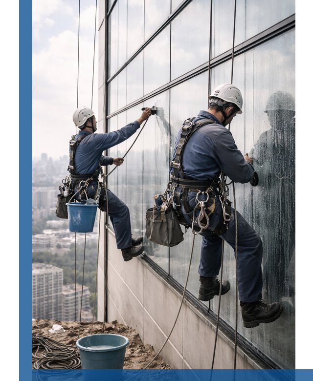 Профессиональная мойка фасадных окон альпинистами в Октябрьском