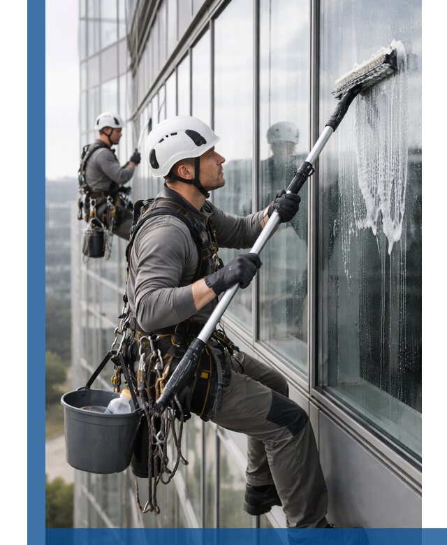 Высотная мойка сплошного остекления с выездом в Октябрьском