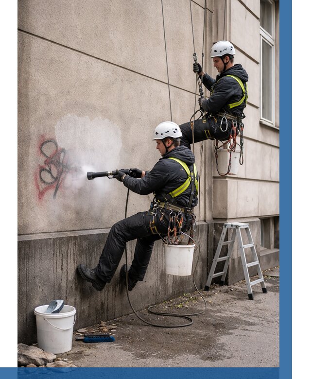 Удаление граффити с фасада в Октябрьском от 4661 р. | ВЫСОТНИК-Ктб