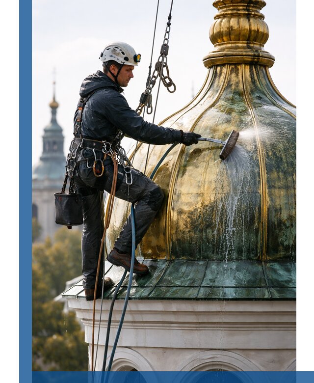 Профессиональная мойка куполов и шпилей высотными альпинистами в Октябрьском