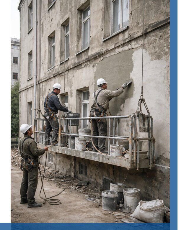 Капитальный ремонт фасада в Октябрьском от 4350 р. | ВЫСОТНИК-Ктб