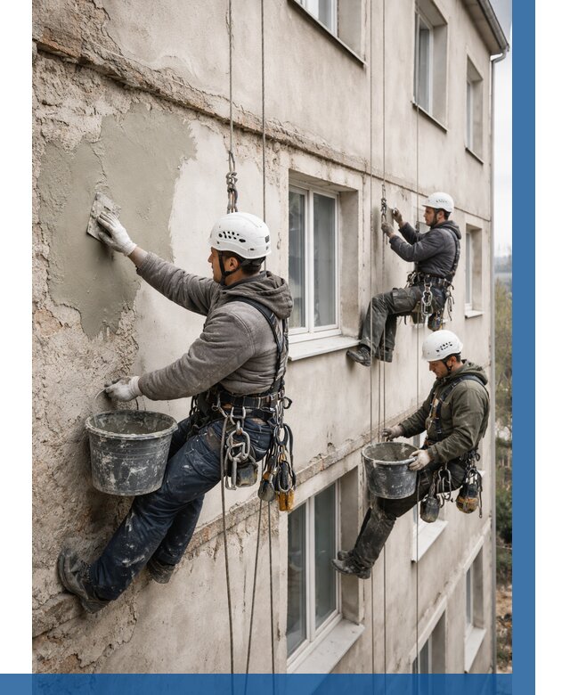 Ремонт штукатурного фасада в Октябрьском от 777 р. под ключ | ВЫСОТНИК-Ктб