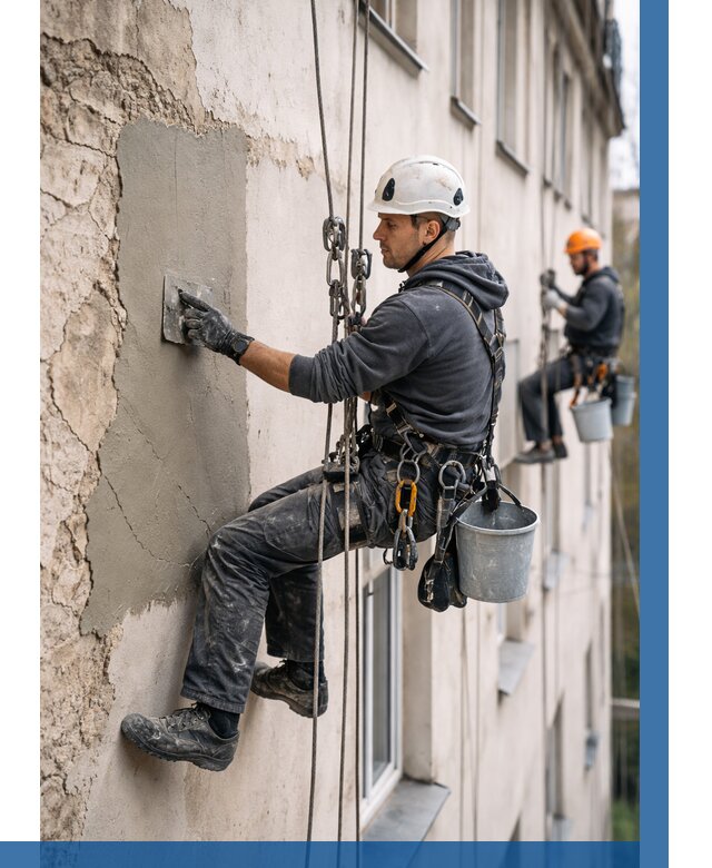 Восстановление штукатурки фасада в Октябрьском от 1243 р. | ВЫСОТНИК-Ктб