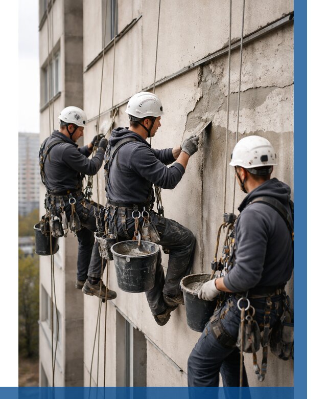 Ремонт бетонных элементов фасада в Октябрьском от 2589 р. | ВЫСОТНИК-Ктб