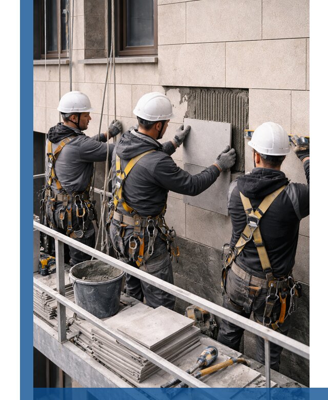 Ремонт облицовки фасада плиткой в Октябрьском с гарантией