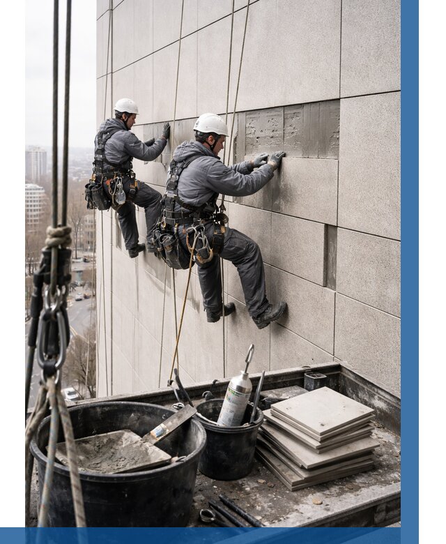 Ремонт фасада из керамогранита в Октябрьском от 2589 р. | ВЫСОТНИК-Ктб