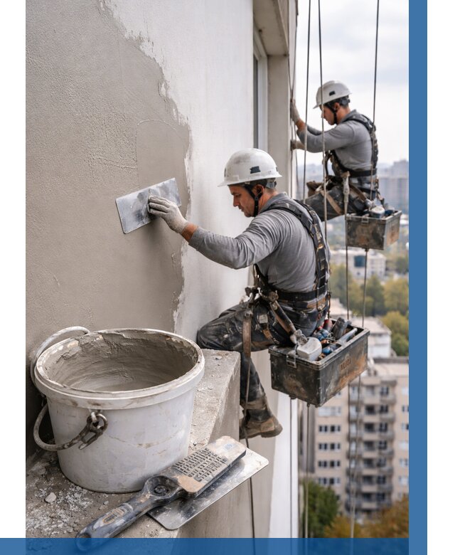 Шпаклевка фасада на высоте в Октябрьском от 725 р. | ВЫСОТНИК-Ктб