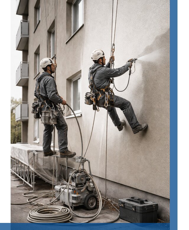 Безвоздушная покраска фасада в Октябрьском от 228 р/м² | ВЫСОТНИК-Ктб