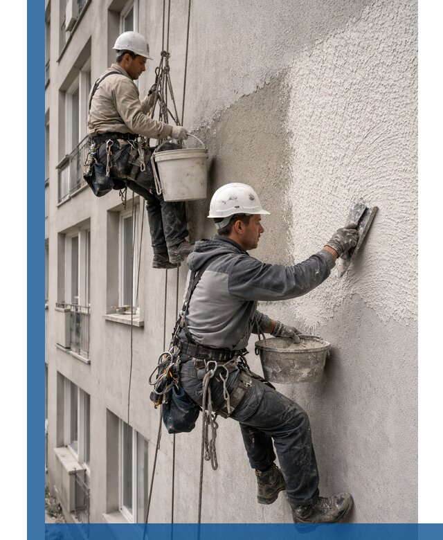 Нанесение декоративной штукатурки короед на фасад в Октябрьском