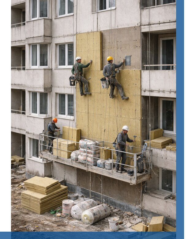 Утепление фасада минватой в Октябрьском от 1554 р. | ВЫСОТНИК-Ктб