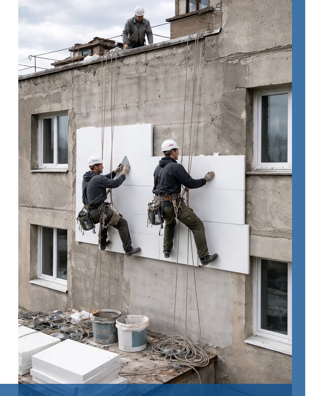 Утепление фасада пенополистиролом в Октябрьском от 1864 р. | ВЫСОТНИК-Ктб