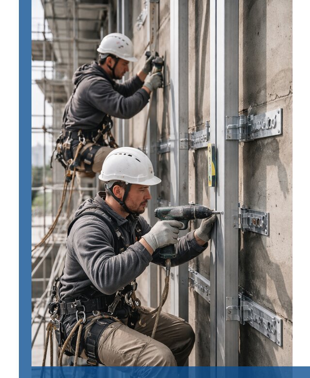 Монтаж и крепление подсистемы вентфасада в Октябрьском