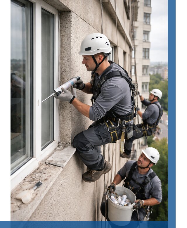 Герметизация оконных швов снаружи в Октябрьском от 1554 р. | ВЫСОТНИК-Ктб