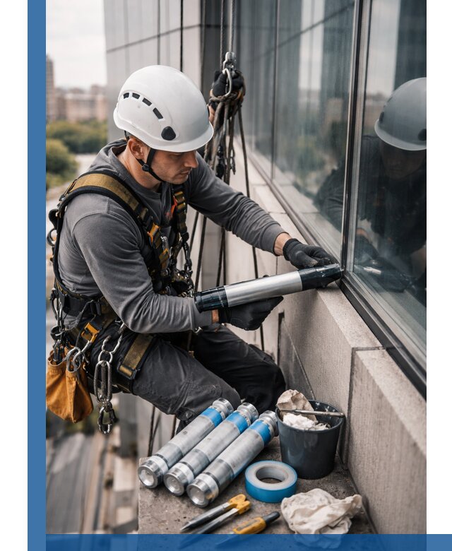 Герметизация стыков витража в Октябрьском для герметичных фасадов