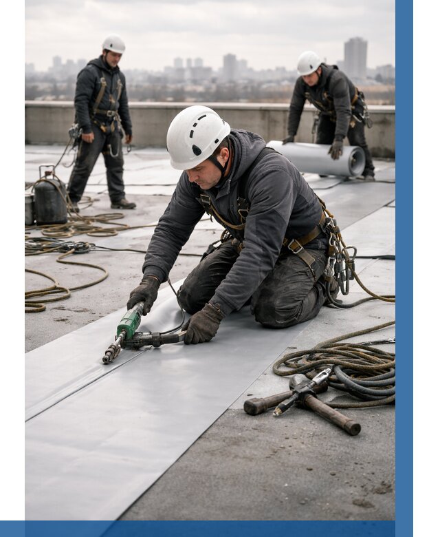 Ремонт мембранной кровли в Октябрьском от 1864 р./м2 | ВЫСОТНИК-Ктб