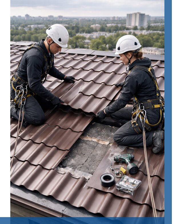 Ремонт металлочерепицы на крыше в Октябрьском от 932 р. | ВЫСОТНИК-Ктб