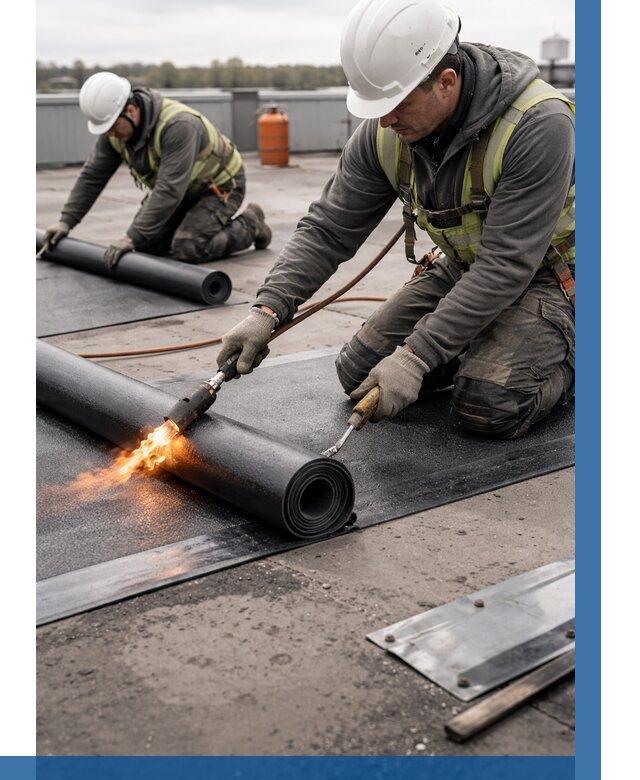 Монтаж наплавляемой кровли в Октябрьском от 880 р. — ВЫСОТНИК-Ктб