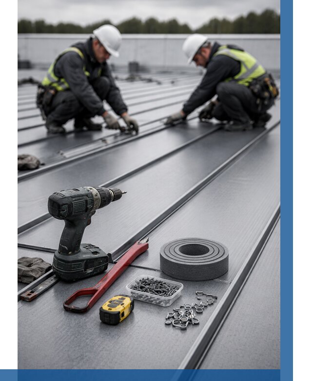 Монтаж фальцевой кровли в Октябрьском от 1864 р. | ВЫСОТНИК-Ктб