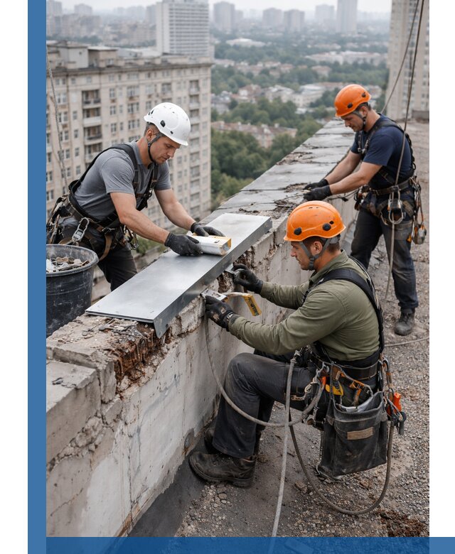 Ремонт парапета на кровле в Октябрьском, высотные работы с гарантией
