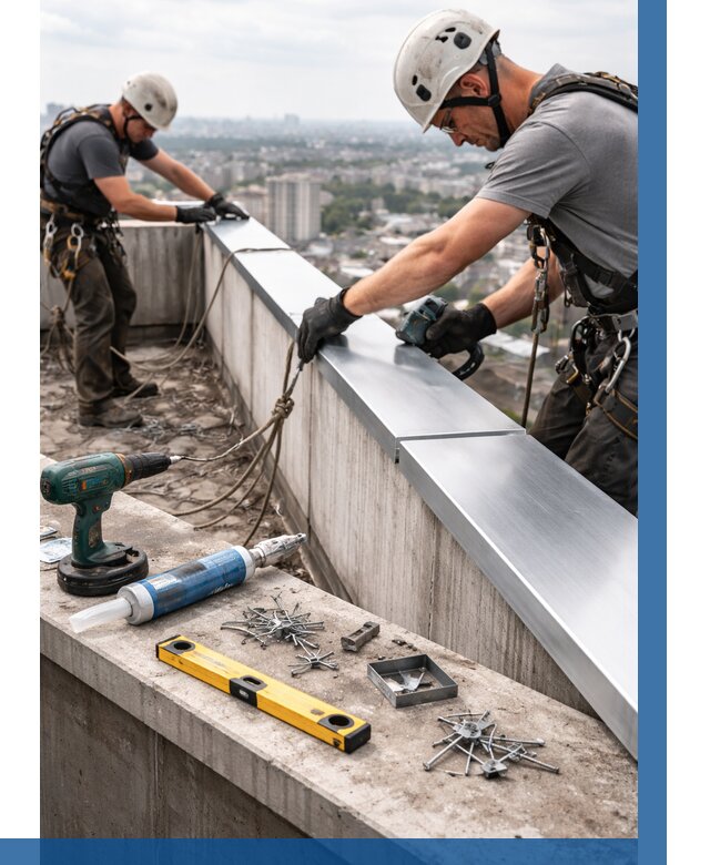 Монтаж парапетных крышек в Октябрьском от 829 р. | ВЫСОТНИК-Ктб