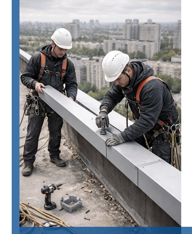 Монтаж парапетных крышек и ограждений кровли в Октябрьском