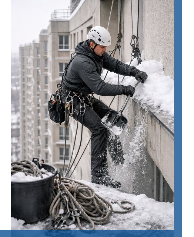 Очистка карнизов от снега в Октябрьском от 311 р. | ВЫСОТНИК-Ктб