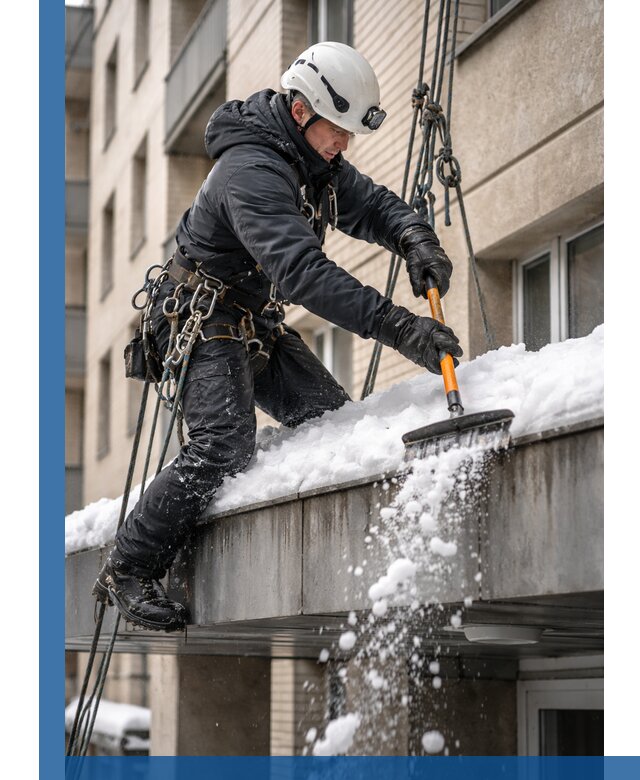 Очистка козырьков от снега в Октябрьском круглогодично безопасно