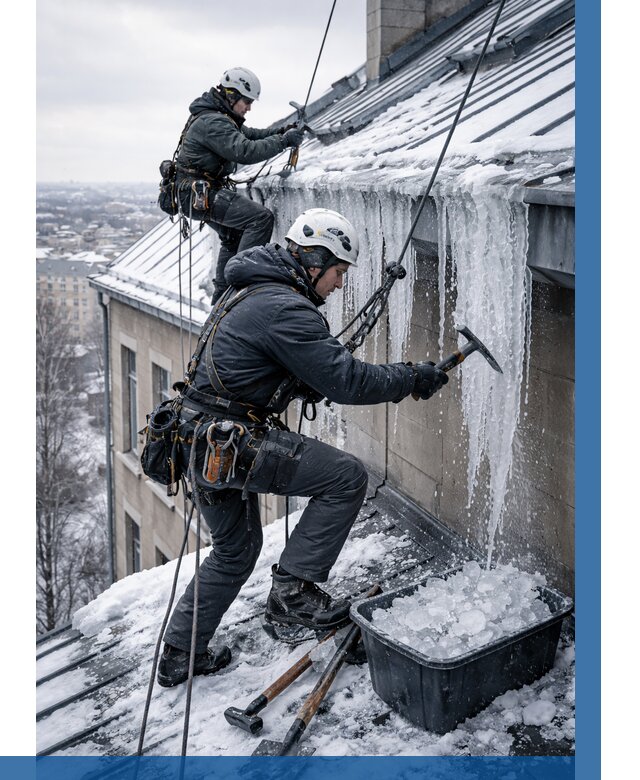 Удаление наледи с кровли в Октябрьском от 5696 р. | ВЫСОТНИК-Ктб