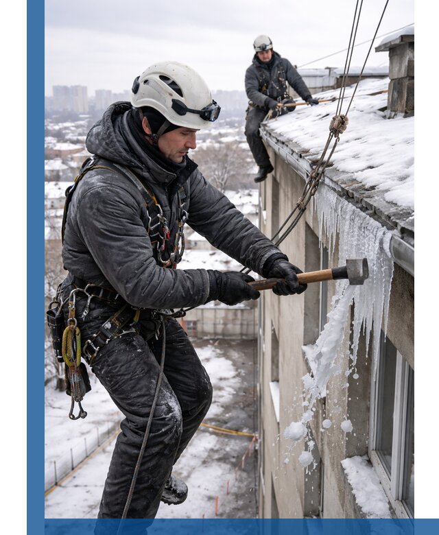 Сбивание и удаление сосулек с крыши в Октябрьском безопасно