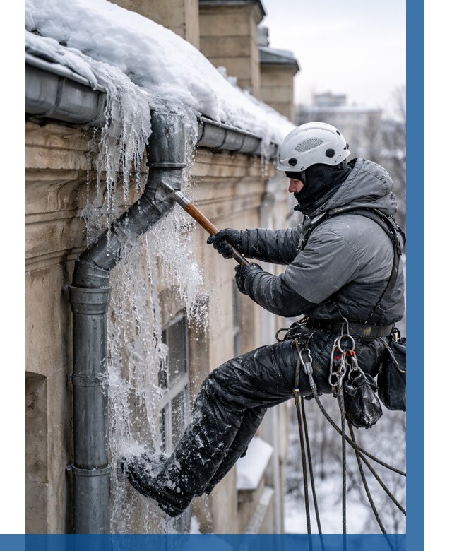 Очистка водостоков от льда в Октябрьском от 3625 р. | ВЫСОТНИК-Ктб