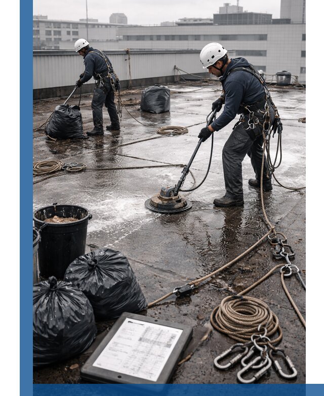 Плановая очистка кровли по графику в Октябрьском для безопасности