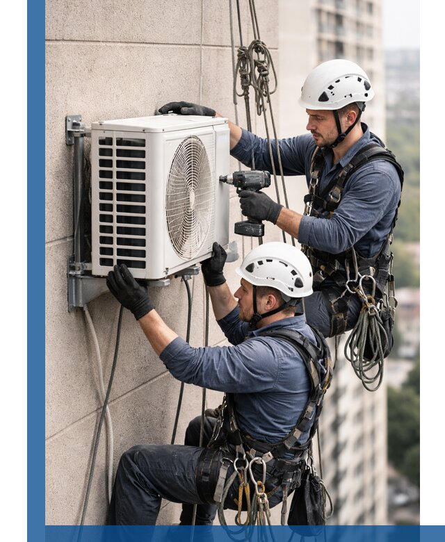 Монтаж внешнего блока кондиционера в Октябрьском установка и крепление