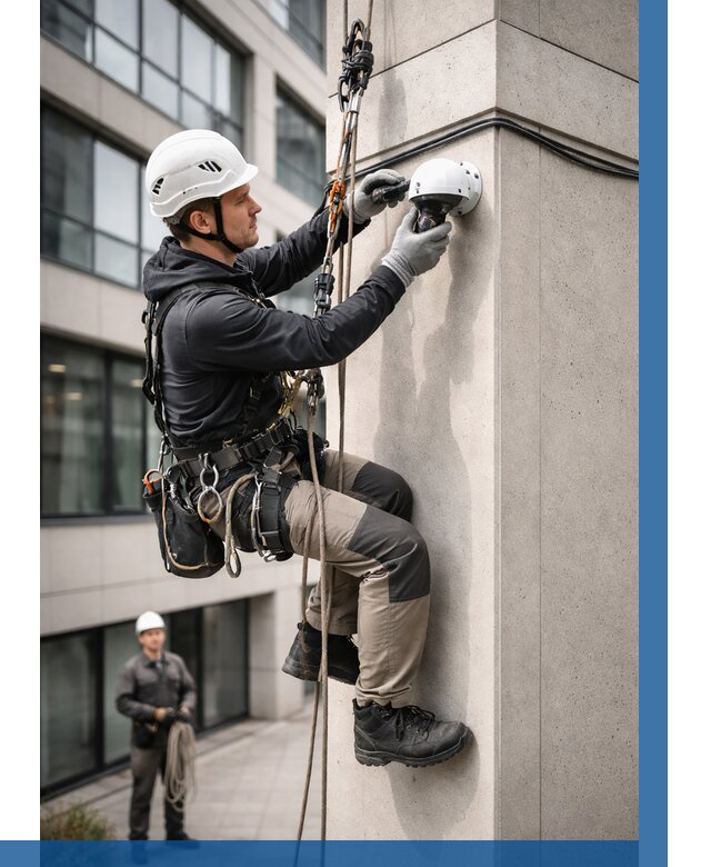 Монтаж камер видеонаблюдения на фасаде в Октябрьском от 8803 р.-ВЫСОТНИК-Ктб