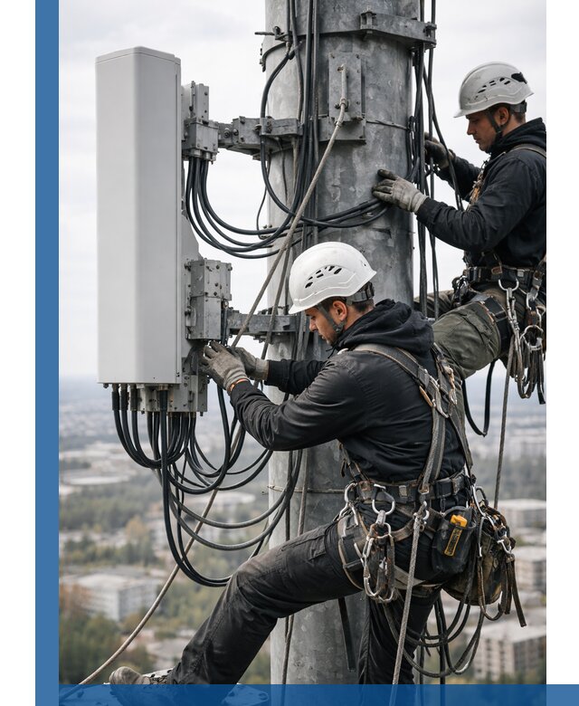 Монтаж оборудования связи на мачте в Октябрьском с пусконаладкой