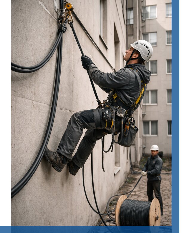 Протяжка кабеля питания на высоте в Октябрьском от 466 р. | ВЫСОТНИК-Ктб