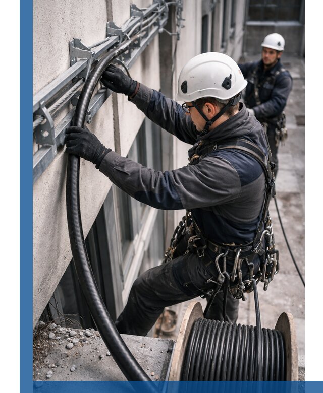 Протяжка кабеля питания на высоте в Октябрьском с гарантией безопасности и качества