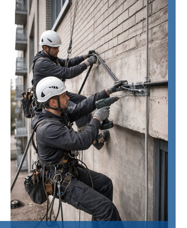 Крепление кабеля на фасаде в Октябрьском от 362 р. | ВЫСОТНИК-Ктб