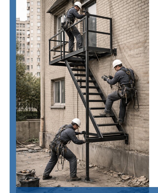 Монтаж пожарной лестницы в Октябрьском, установка и крепление