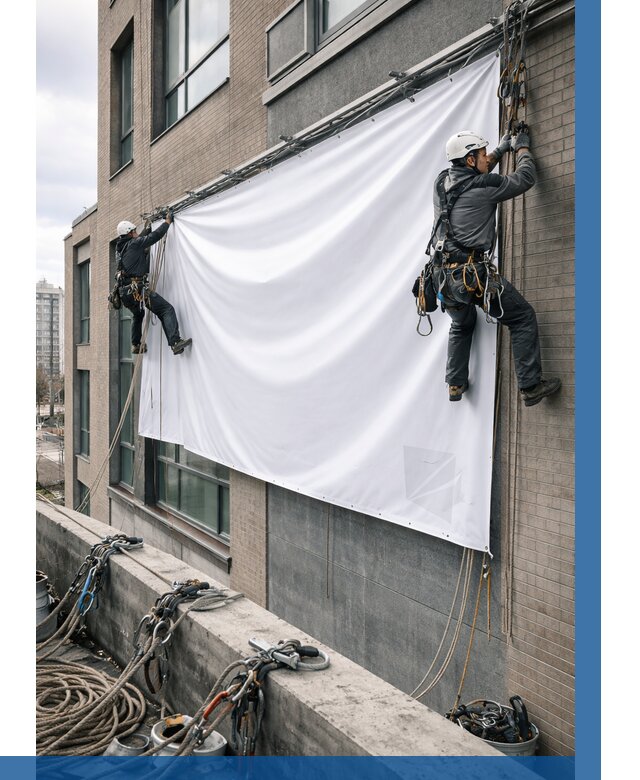 Монтаж баннеров на фасаде в Октябрьском от 673 р. заказать ВЫСОТНИК-Ктб