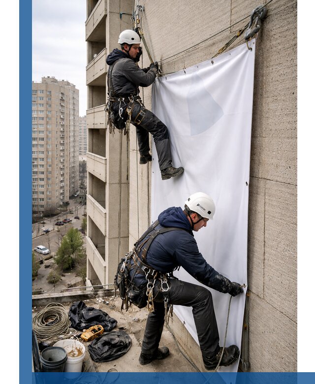 Профессиональный монтаж баннеров на фасаде в Октябрьском