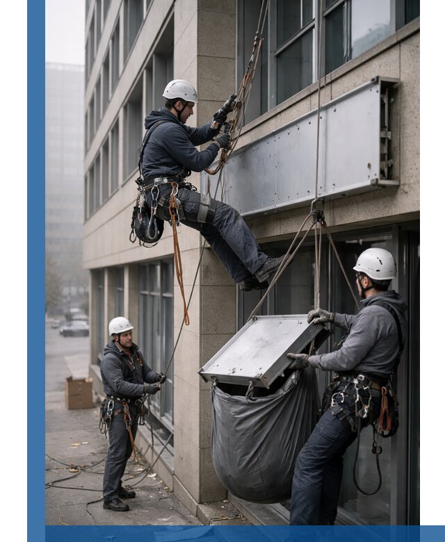 Демонтаж рекламной вывески с высотными работами в Октябрьском