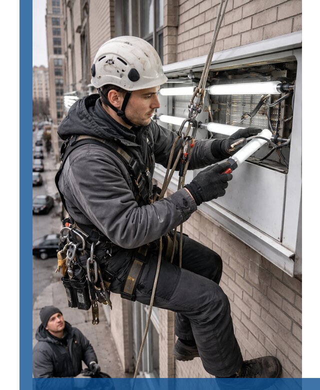 Профессиональная замена ламп в наружной вывеске в Октябрьском