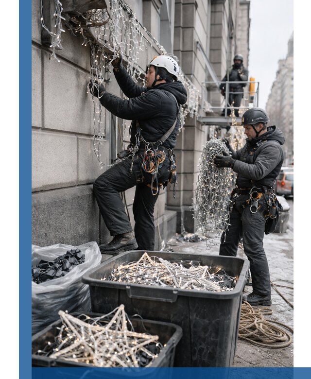 Демонтаж новогоднего оформления и гирлянд в Октябрьском