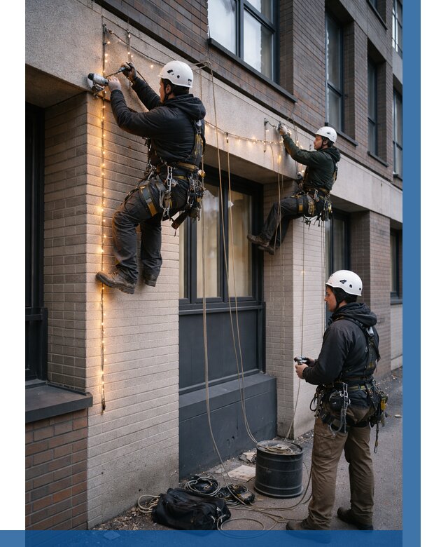 Монтаж гирлянд на фасаде в Октябрьском от 3625 р. | ВЫСОТНИК-Ктб