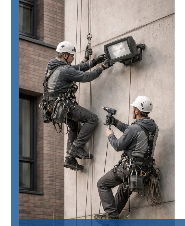 Профессиональный монтаж фасадных прожекторов в Октябрьском под ключ