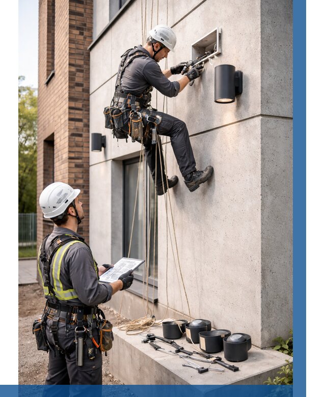 Монтаж фасадного освещения в Октябрьском от 2589 р. | ВЫСОТНИК-Ктб