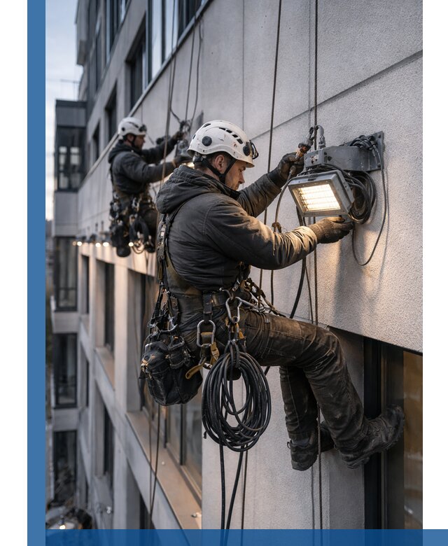 Монтаж фасадного освещения в Октябрьском установка и подключение