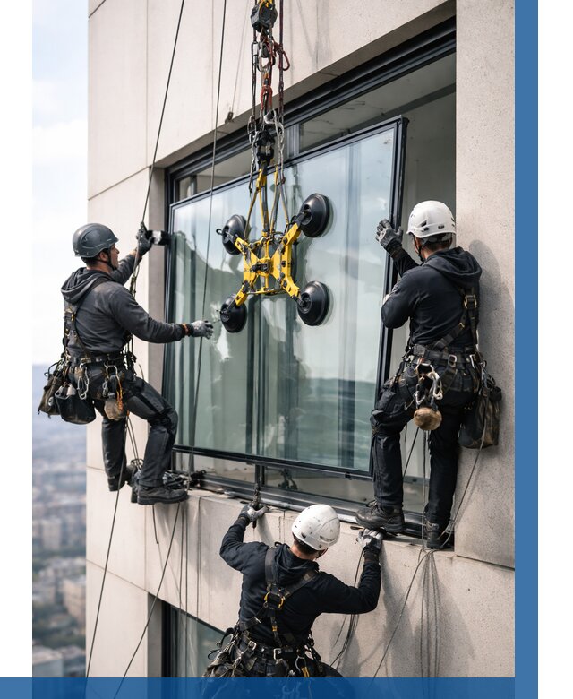 Монтаж стеклопакетов на высоте в Октябрьском от 3314 р. | ВЫСОТНИК-Ктб
