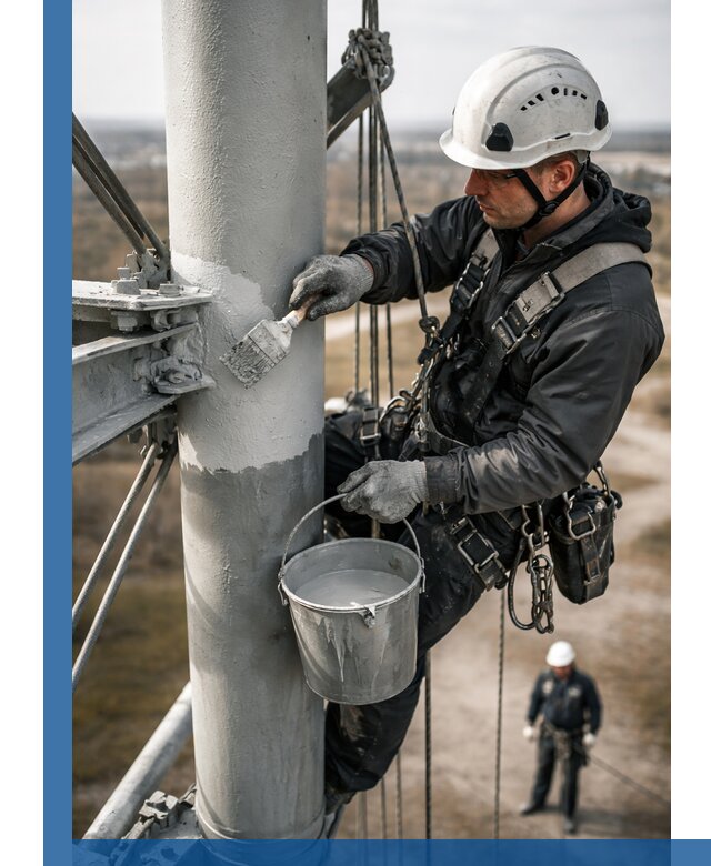 Покраска мачт связи в Октябрьском промышленными альпинистами
