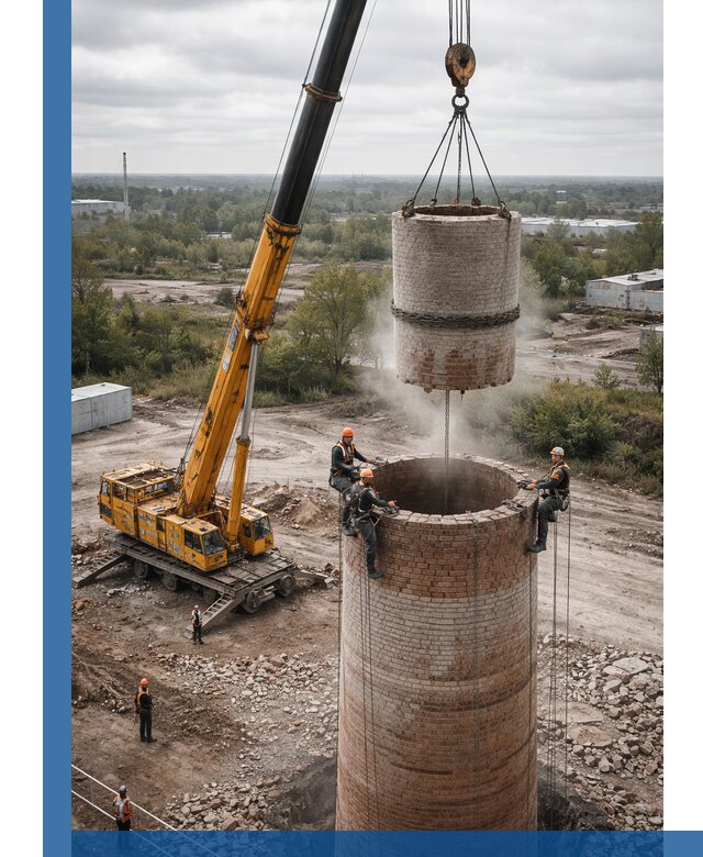 Демонтаж дымовой трубы в Октябрьском с гарантиями безопасности